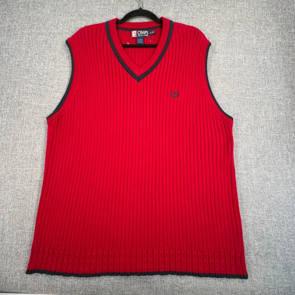 Vintage Chaps Ralph Lauren Sweater Vest Men XL (FIts as Large) Red V-Neck Preppy